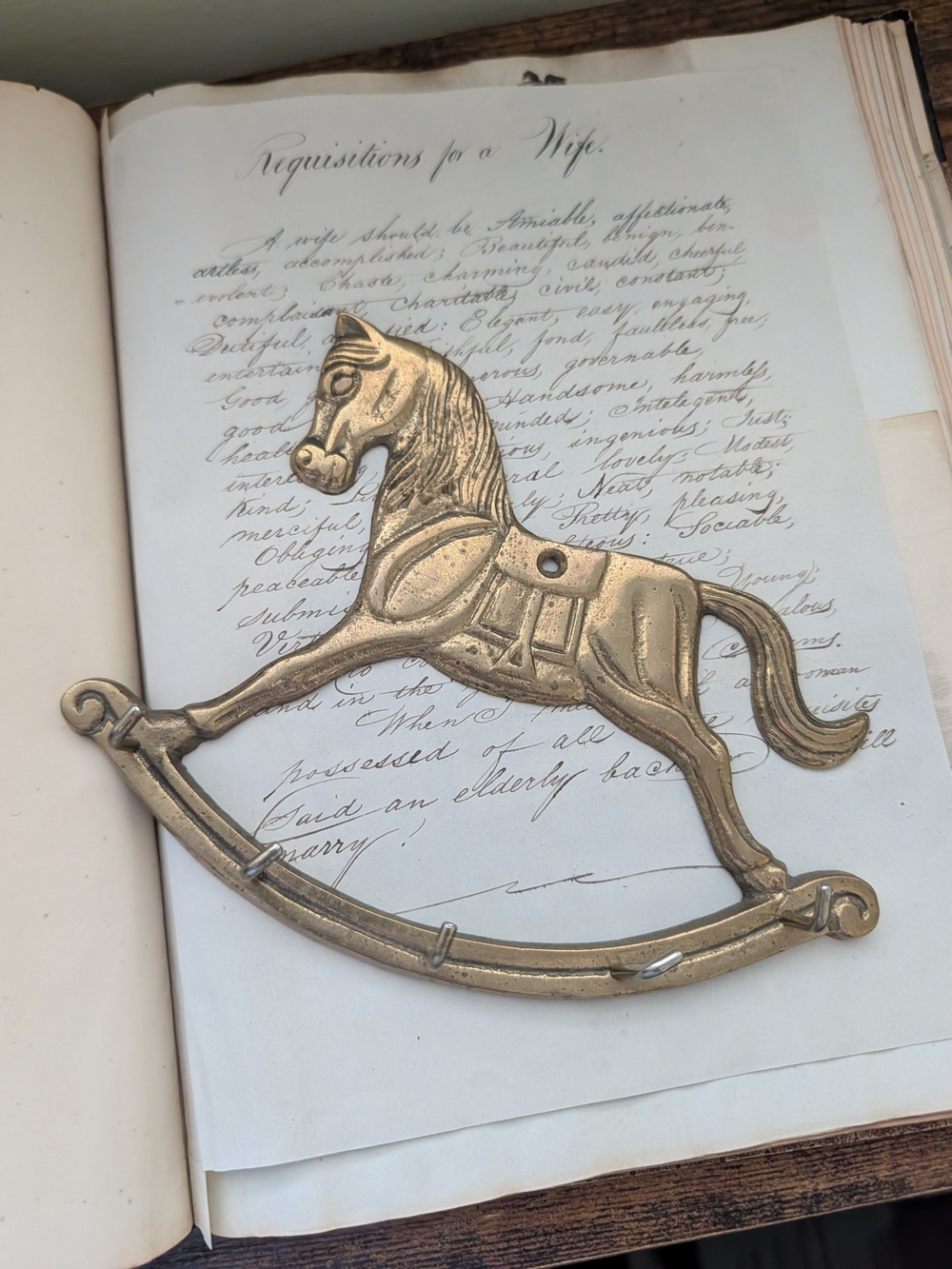 Brass Rocking Horse Key Hook Wall Accent - Gold Decorative Wall Decor